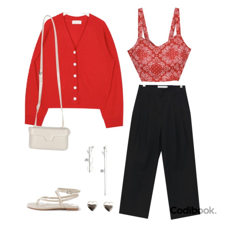 AIN alice v-neck cardigan,From Beginning Oliver pintuck cotton pants_M (size : S,M),MIXXMIX 페이즐리 탑등을 매치한 코디
