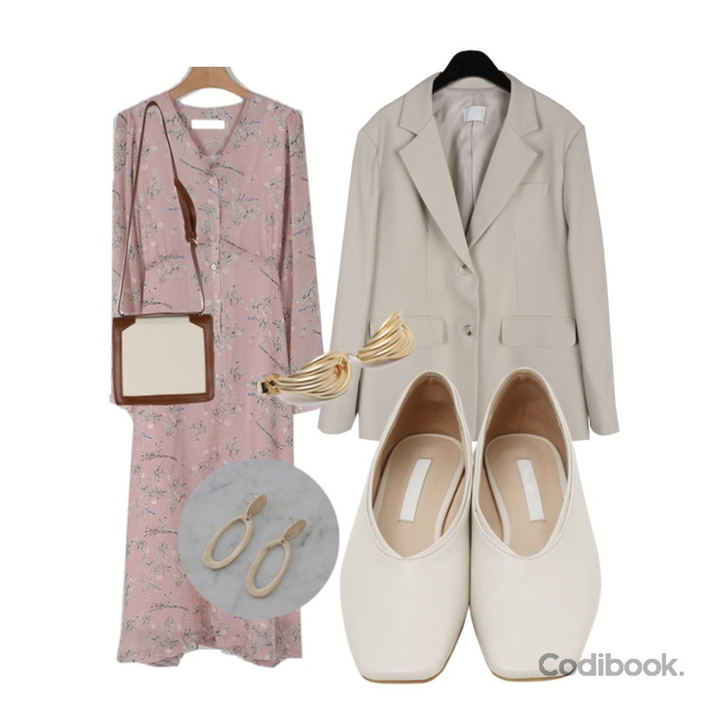 From Beginning Sharp square flat shoes_K (size : 230,235,240,245,250),somedayif dear flare long one-piece (3colors),daily monday Formal over jacket등을 매치한 코디