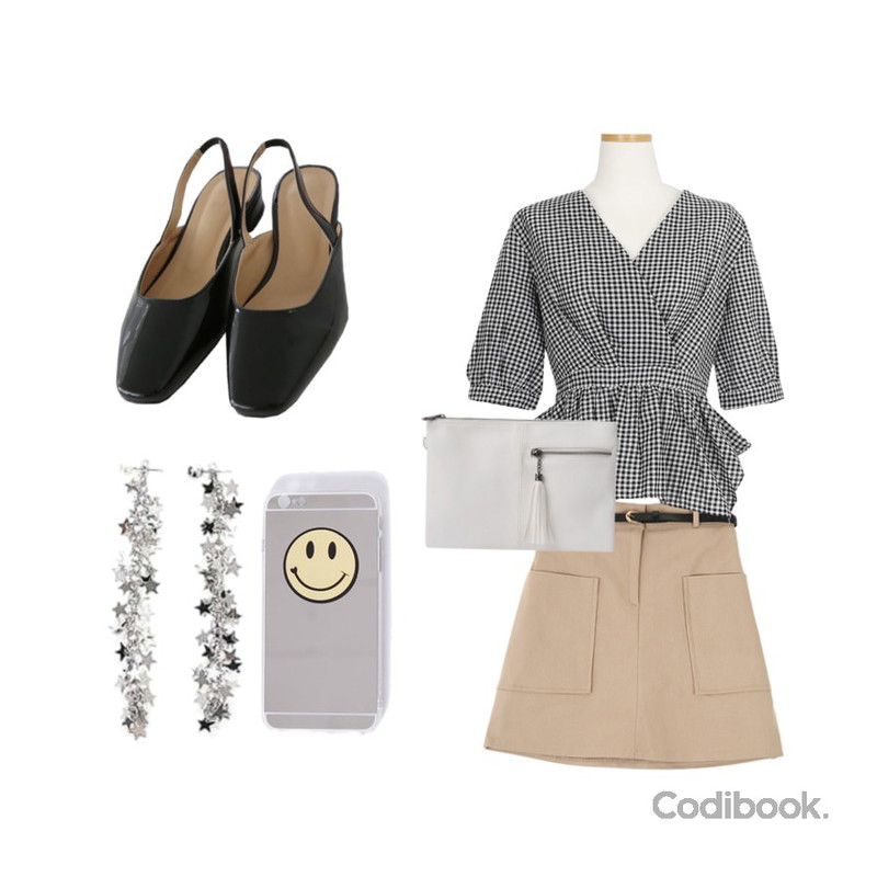 Zemma World Anytime-에나멜슬링백[size:230~250 / 3color],ROCOSIX 빅주 스커트,AWAB 듀체크랩블라우스등을 매치한 코디
