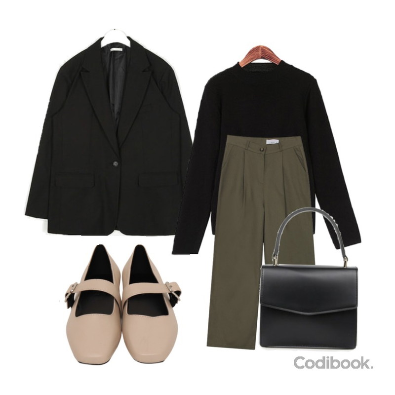 biznshoe Pintuck straight pants (4colors) * 컬러추가,ROCOSIX [1+1] 립틴트 베이직 니트,AIN maison back string jacket등을 매치한 코디