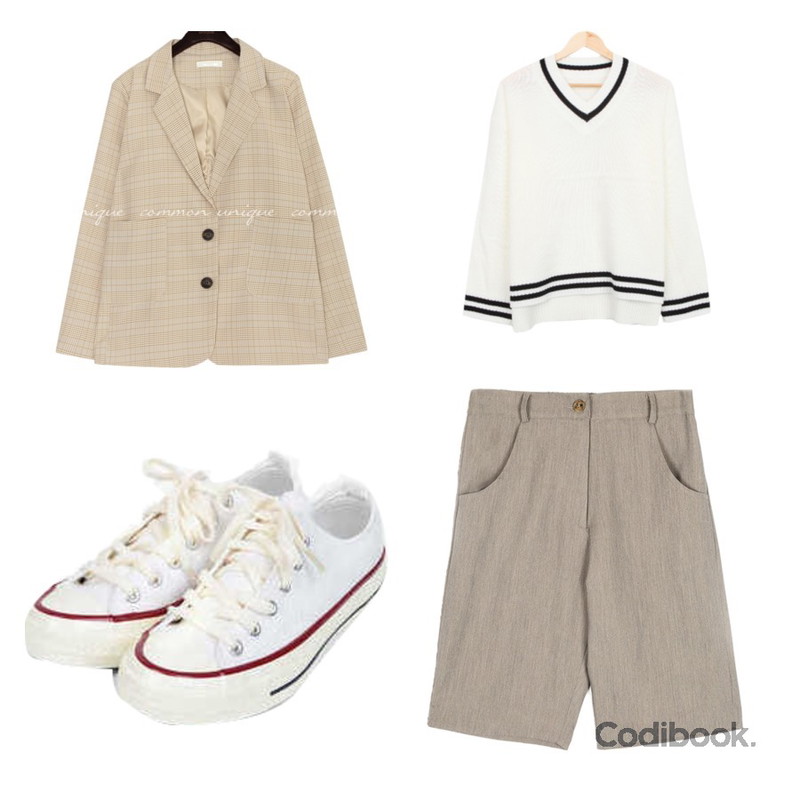 openthedoor half banding pants (2 color) - UNISEX,BULLANG GIRL 젤리언발단니트,common unique FINDER CHECK SINGLE JACKET등을 매치한 코디