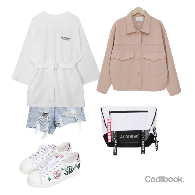 Monobabie [RK1415] 로드니2.5cm,MIXXMIX 바이브 벨트 원피스,common unique BACK LETTERING DEMAGE SHORTS등을 매치한 코디