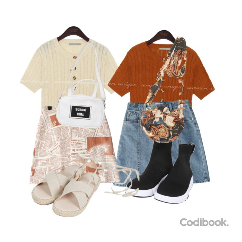 common unique [OUTER] MARY TWIST CROP 1/2 KNIT CARDIGAN,common unique [OUTER] MARY TWIST CROP 1/2 KNIT CARDIGAN,GIRLS RULE 포인 데님 미니 스커트 (sk1824)등을 매치한 코디