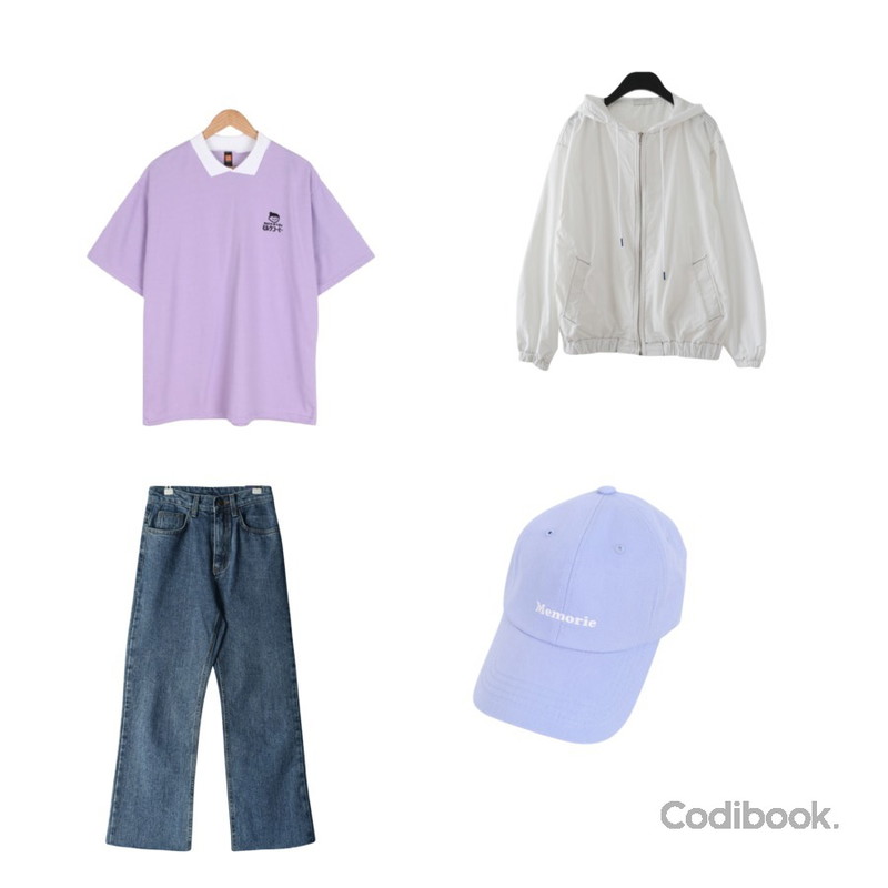 AFTERMONDAY stitch crispy windbreak jumper (2colors),BULLANG GIRL 아카짱카라반팔T,GIRLS RULE 웬즈 부츠컷 데님 팬츠 (pt2080)등을 매치한 코디