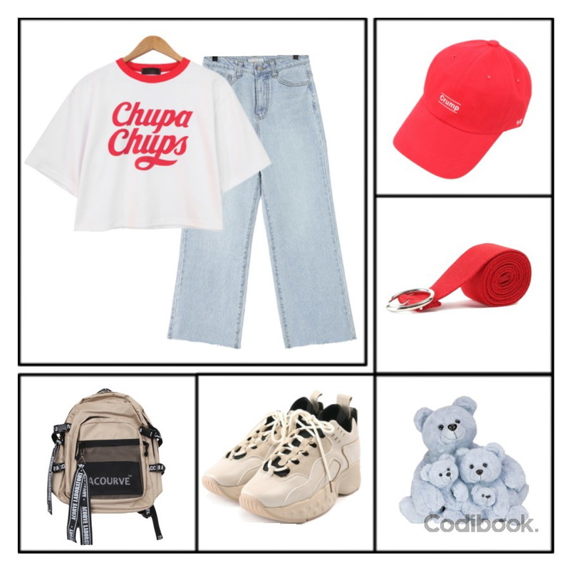 frame,BULLANG GIRL 츄스춥크롭반팔T,ROCOSIX 하이웨스트 와이드 컷팅 팬츠등을 매치한 코디