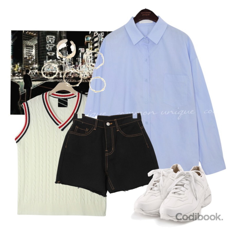 PREMIAR Picture,common unique [TOP] 6 COLOR BASIC POCKET COTTON SHIRTS,GIRLS RULE 스쿨 꽈배기 니트 조끼 (kn697)등을 매치한 코디