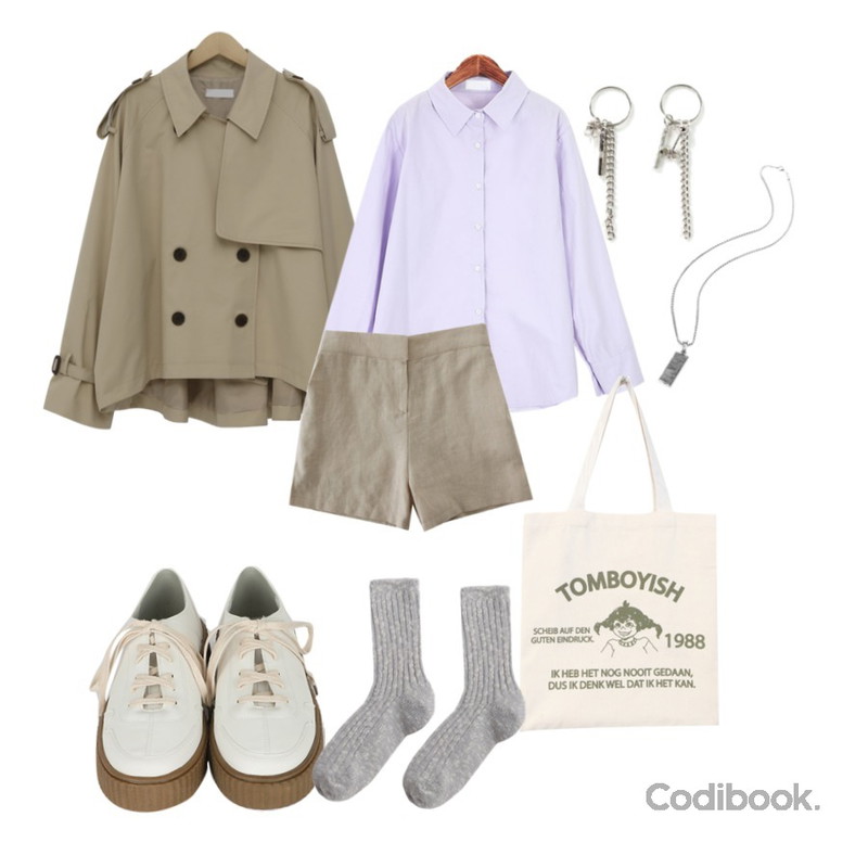 Zemma World Selfish-린넨뒷밴딩반바지(린넨100%)[size:44~66(밴딩) / 4color],From Beginning Tom cotton half trench_S (size : free),ROCOSIX 튜온 베이직 셔츠등을 매치한 코디