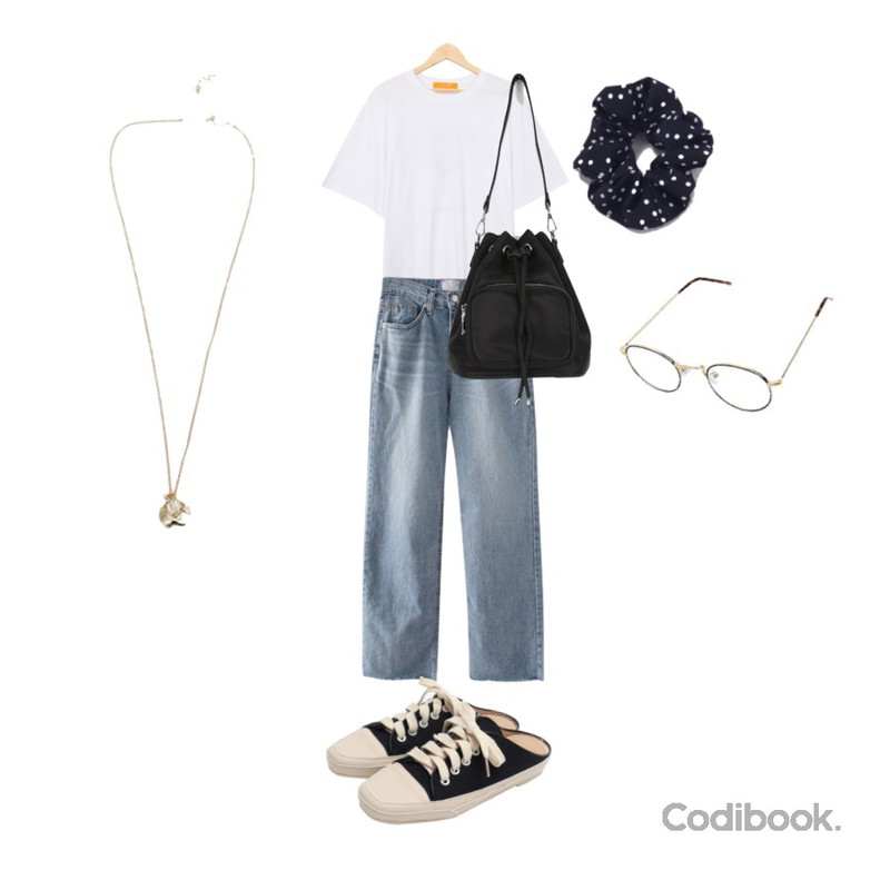 From Beginning Canvas sneakers mule_K (size : 225,230,235,240,245,250),AFTERMONDAY clean fit half sleeve tee (3colors),BULLANG GIRL 롱보드단추반팔T등을 매치한 코디