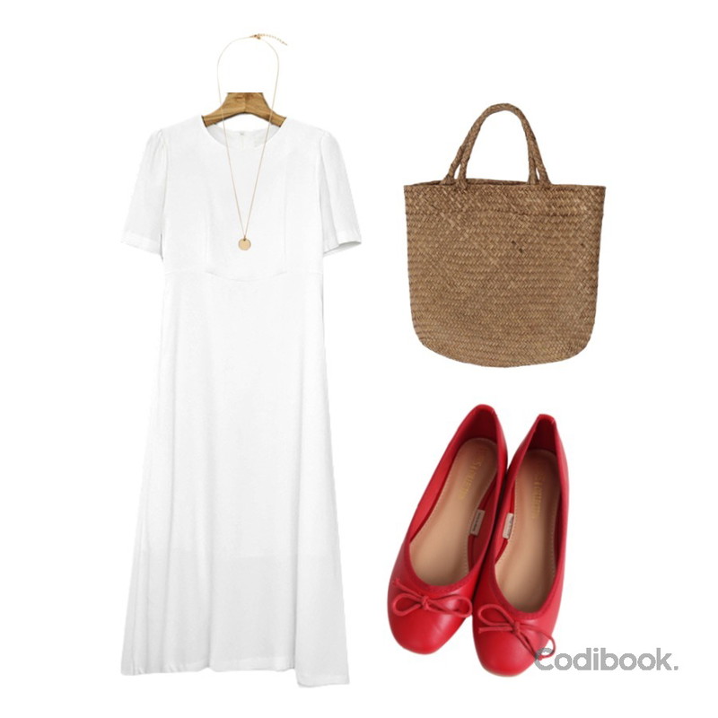 BULLANG GIRL 러빙유리본플랫슈즈,Zemma World 렛잇고여신 롱원피스,From Beginning Have rattan tote bag_K (size : one)등을 매치한 코디