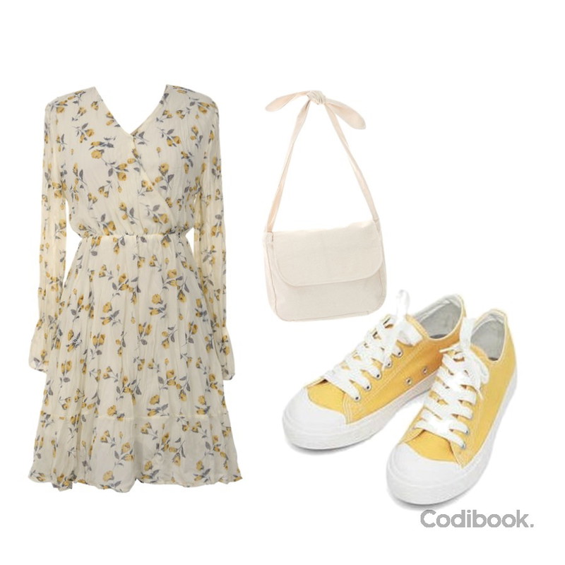 AIN basic monday sneakers (230-250),UPTOWN HOLIC 플로워 미니 ops (*2color) [입고지연, 1-2주 소요],ROCOSIX 노트 크로스백등을 매치한 코디