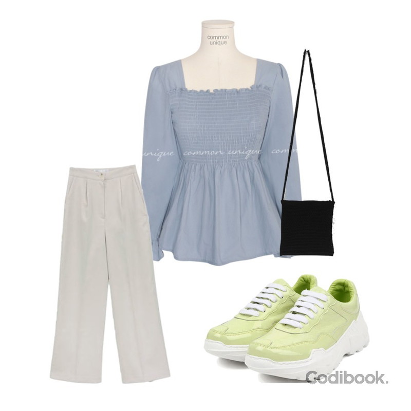 somedayif early summer mood bag (2colors),common unique VIENNA SMOKE BANDING BLOUSE,NEW NEED NOW 프라임 하이 슬랙스(4color)등을 매치한 코디