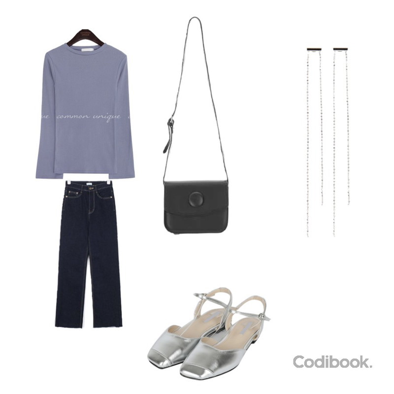 common unique 6 COLOR EDGE SLIM GOLGI T,AIN coin deep denim pants (s, m, l),somedayif flie belt mule (7colors)등을 매치한 코디