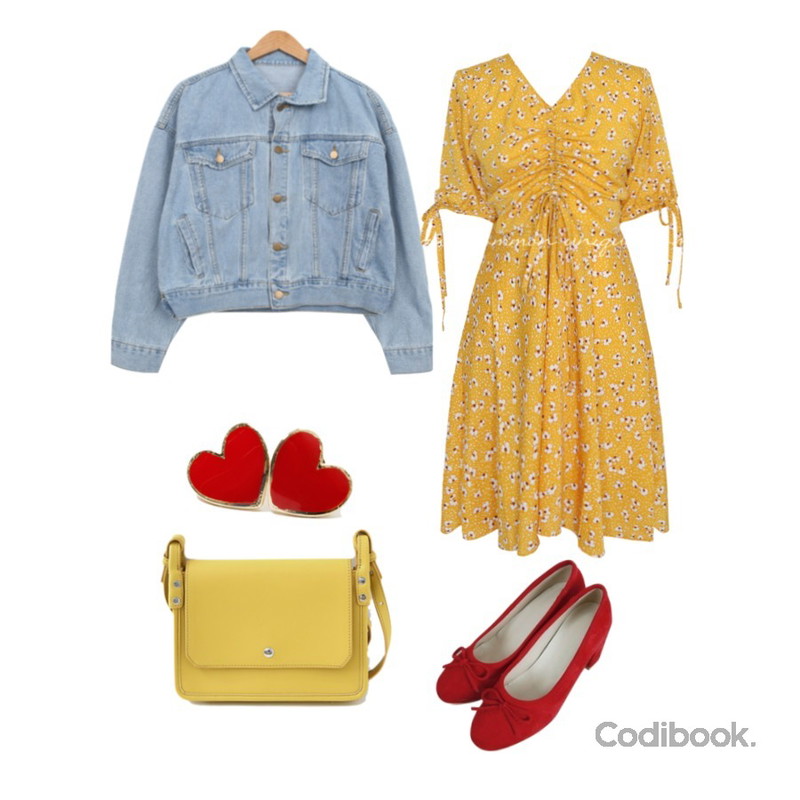 Zemma World 리본컬러 (shoes)[size:225~250],BULLANG GIRL 루즈핏숏청JK,common unique SONO FLOWER SHIRRING MINI OPS등을 매치한 코디