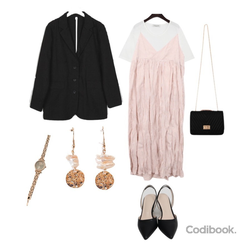 common unique MODERN U NECK 1/2 T,BULLANG GIRL 잔고방주름OPS,AIN some mannish linen jacket등을 매치한 코디