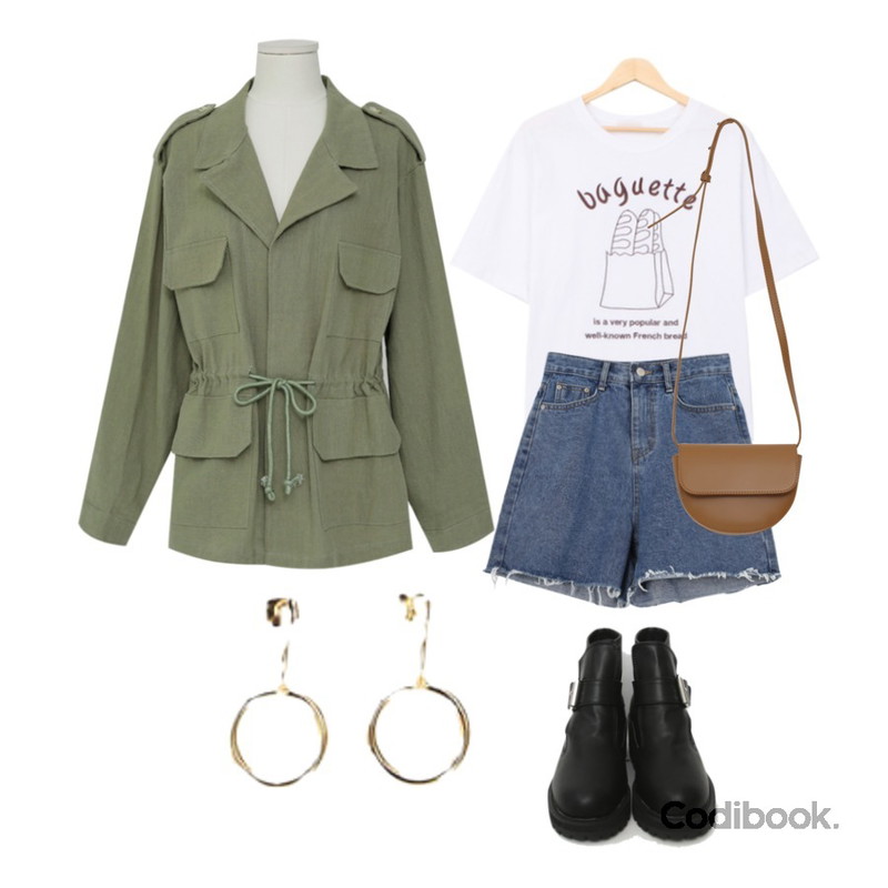 From Beginning Day linen string safari_K (린넨 80%) (size : free),AWAB 와플4부팬츠,BULLANG GIRL 바게트반팔T등을 매치한 코디
