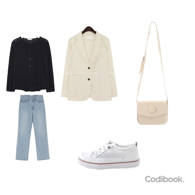 AIN pound linen button T,common unique [OUTER] MONTO LINEN SET-UP SINGLE JACKET,From Beginning Pure long denim pants_B (size : S,M,L)등을 매치한 코디