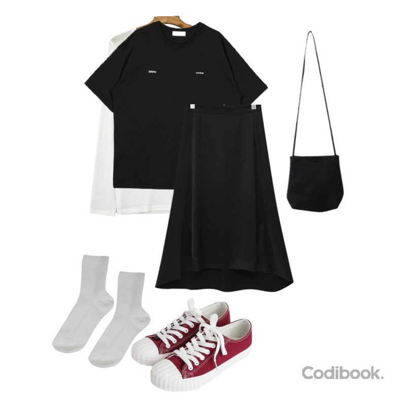 Zemma World PBP. 찰랑핏 텐셀레이온 티,From Beginning Unbal flare satin skirt_J (size : S,M),openthedoor delete number 1/2 T (5 color) - men등을 매치한 코디