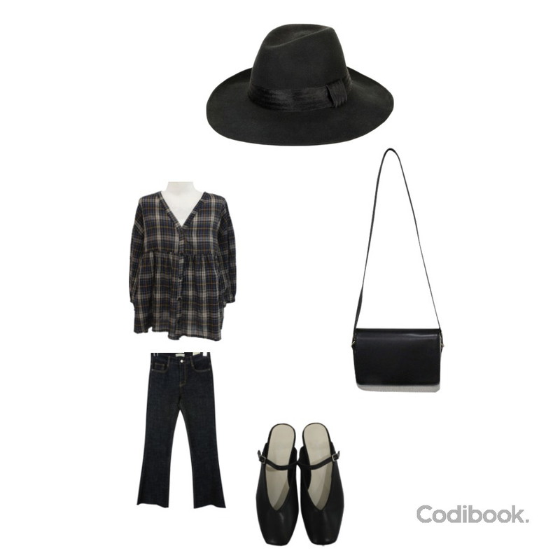 openthedoor wool calf skin wire fedora hat (2 color),daily monday Boots cut raw denim,BITDA 인디체크 bl (2color)등을 매치한 코디