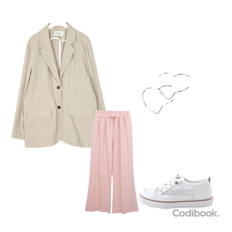 LOVELY SHOES [천연소가죽] 제이스 매쉬 스니커즈 2.5cm,AIN FRESH A soap linen jacket,MIXXMIX 키노 쭈리 롱 팬츠등을 매치한 코디