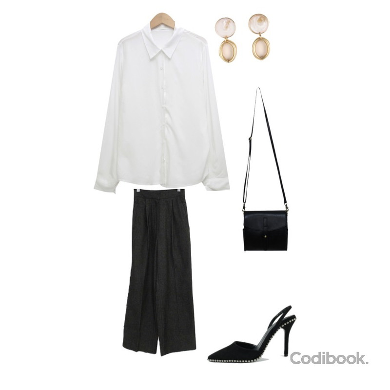 Monobabie [RP2180] 실버라이닝 슬링백9.5cm,From Beginning Vase soft tencel shirts_J (size : free),BITDA 모젠 pants (2color)등을 매치한 코디
