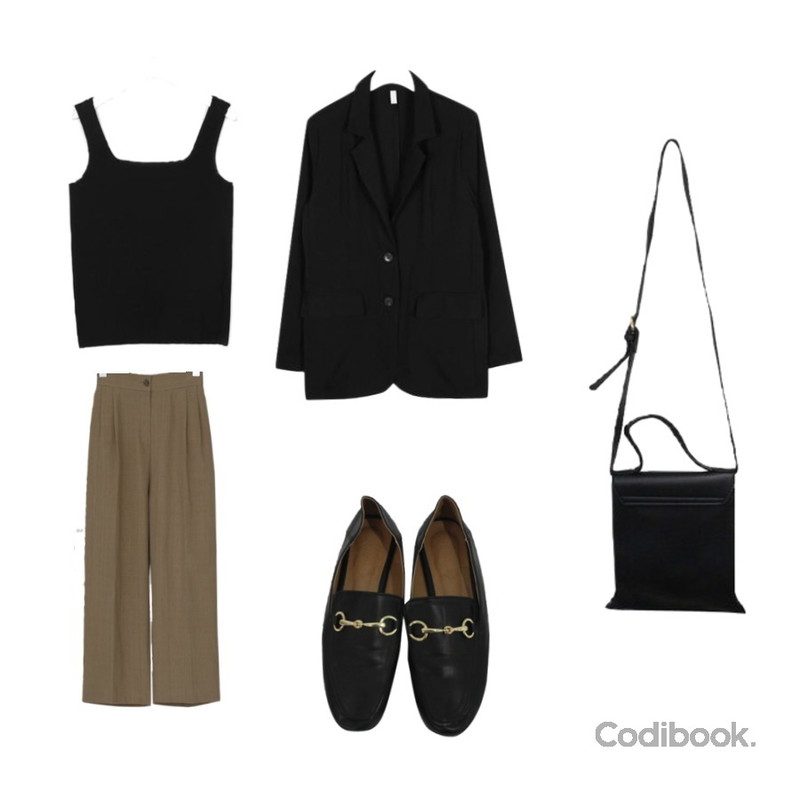 AIN spring mood have jacket,AIN hit cool square sleeveless,BANHARU banding cotton baggy pants등을 매치한 코디