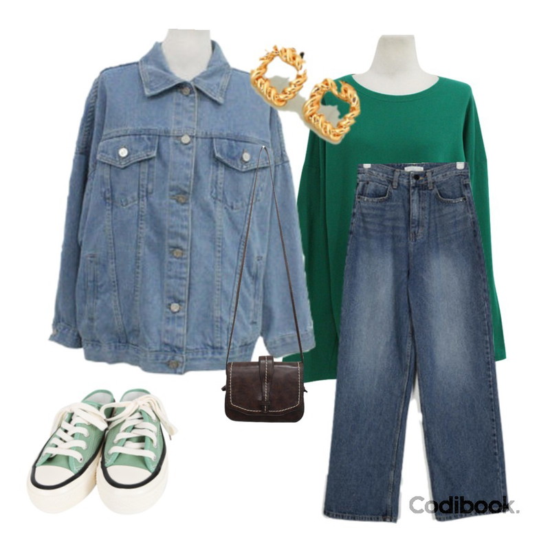 BITDA 세인트리 t (7color),AIN promise denim pants (s, m),BITDA 토너데님 jacket (2color)등을 매치한 코디