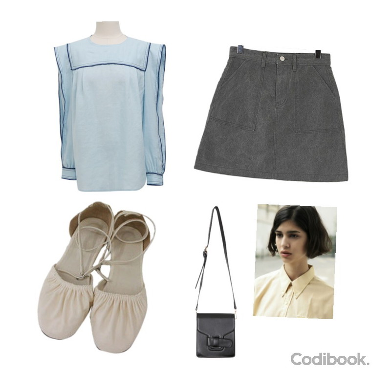 BITDA 플루메리아 shoes (3color),From Beginning Need line thread blouse_K (size : free),ROCOSIX A라인 빅포켓 면 스커트등을 매치한 코디