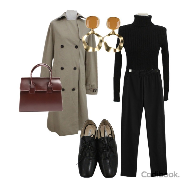 BITDA 워머골지폴라 tee (4color),common unique CLASP BANDING SEMI BAGGY PANTS,BITDA 어반트렌치 coat (3color)등을 매치한 코디