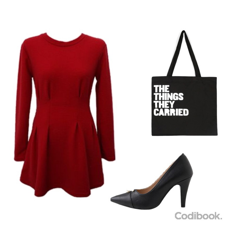 핀탁ops,LOVELY SHOES 찰린 스틸레토 힐 9cm,openthedoor lettering ecobag (2 color)등을 매치한 코디