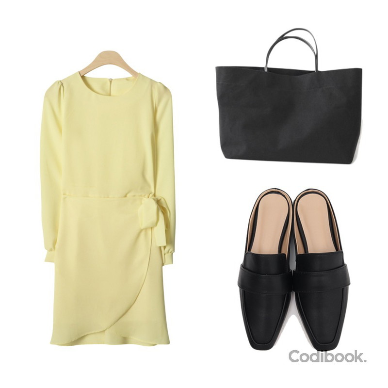 AFTERMONDAY wide canvas tote bag ,GIRLS RULE 젤리 컬러 랩 원피스 (ops1178),From Beginning Simple line classic bloafer_K (size : 225,230,235,240,245,250)등을 매치한 코디