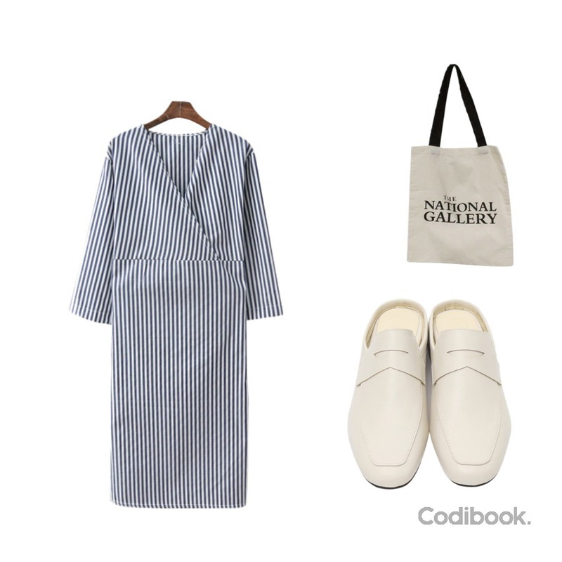 From Beginning Lowell minimal bloafer_K (size : 230,235,240,245,250),Cats Onepiece 스트라이프 랩 롱원피스,BITDA 내셔널갤러리에코 bag등을 매치한 코디