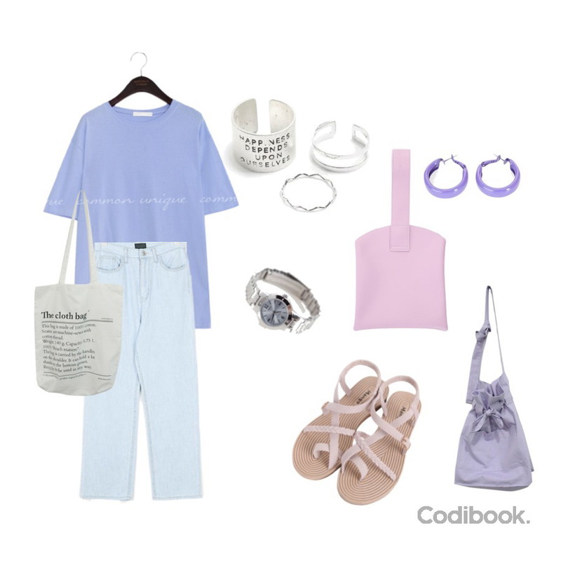 BITDA 메뉴얼 에코백,AIN basic keep denim pants (s, m, l),common unique MORE BACK LETTERING 1/2 T등을 매치한 코디