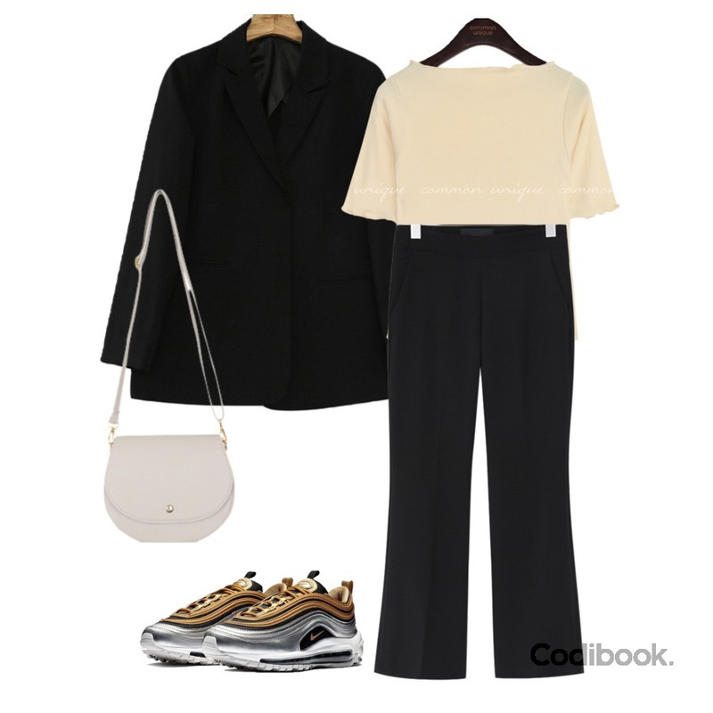 Zemma World MMMM/벨티드 오픈자켓(블랙),From Beginning There boots-cut slacks_B (size : S,M,L),common unique MANON MODAL GOLGI WAVE 1/2 T등을 매치한 코디