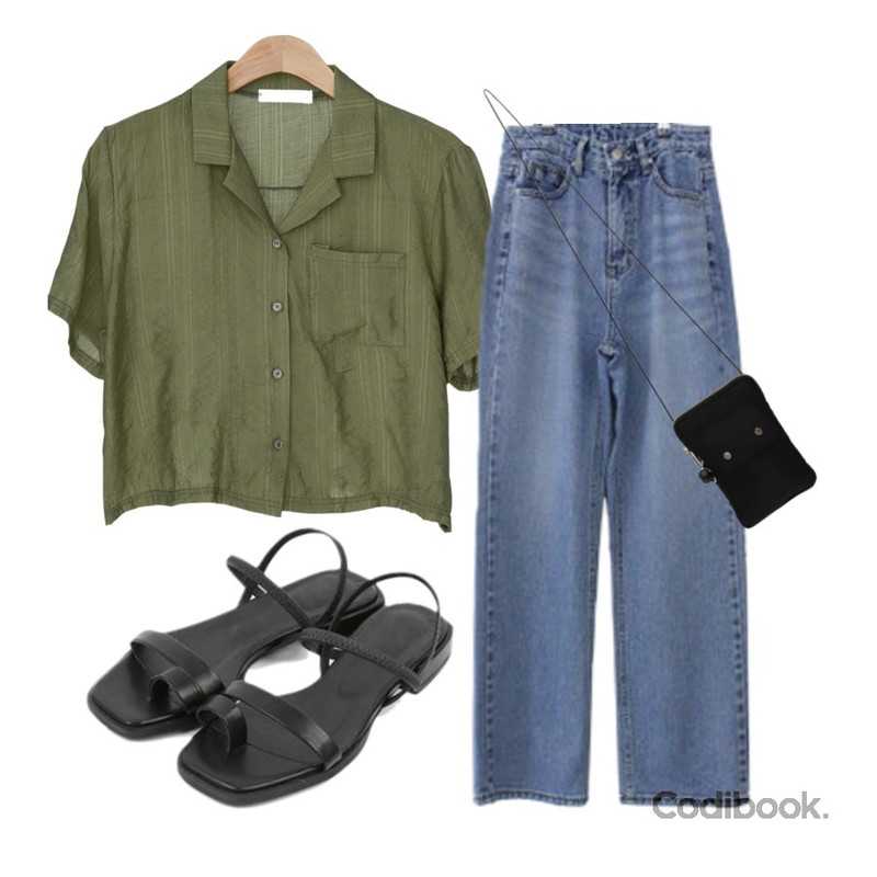 BITDA 디온 denim,AIN working daily sandal (225-250),BANHARU 1/2 day blouse #587등을 매치한 코디