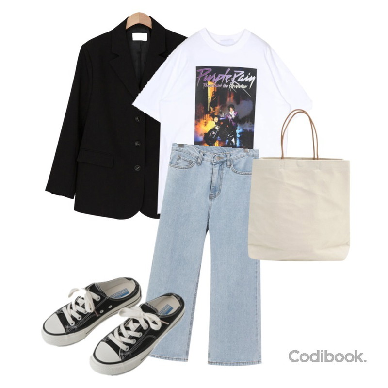 openthedoor purple rain 1/2 T (2 color) - men,From Beginning Fun crop denim pants_K (size : S,M,L),BANHARU basic loose fit single jacket등을 매치한 코디