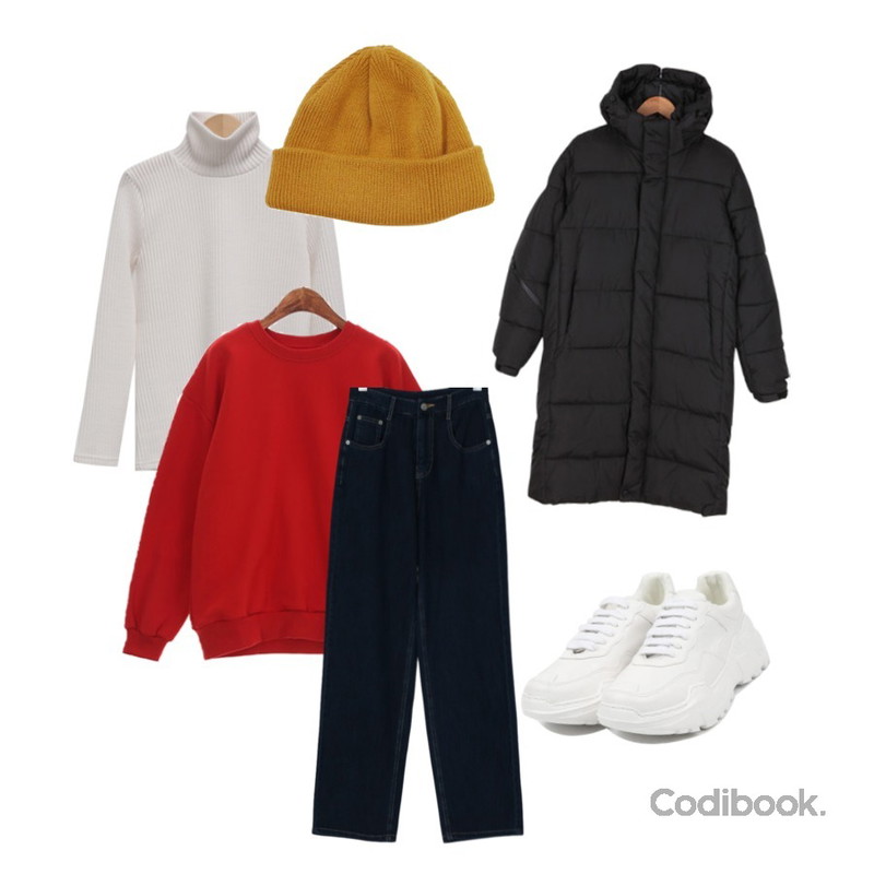 From Beginning Crescent soft pola knit_B (size : free),ROCOSIX 로디 기모 맨투맨,BANHARU straight stitch pants등을 매치한 코디