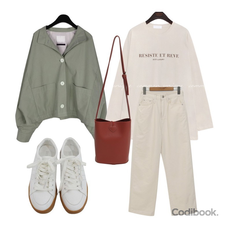 daily monday Volume cotton short jacket,From Beginning Main wide cotton pants_A (size : S,M),common unique [TOP] RESISTE LETTERING POINT COTTON T등을 매치한 코디