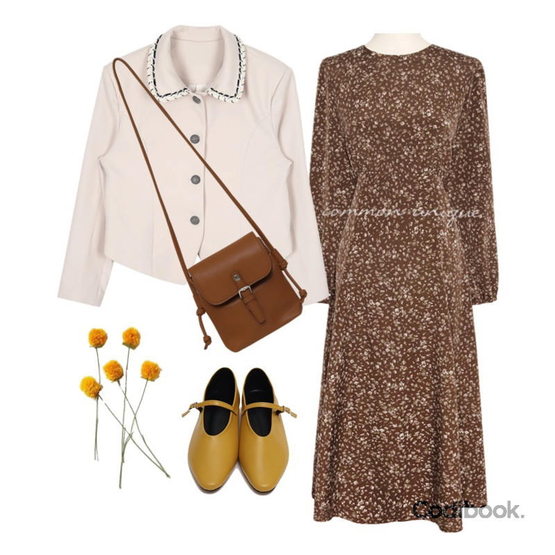 common unique PONTI FLOWER STRAP LONG OPS,openthedoor tweed collar vintage jacket (2 color) - woman,From Beginning Pin belt buckle cross bag_C (size : one)등을 매치한 코디