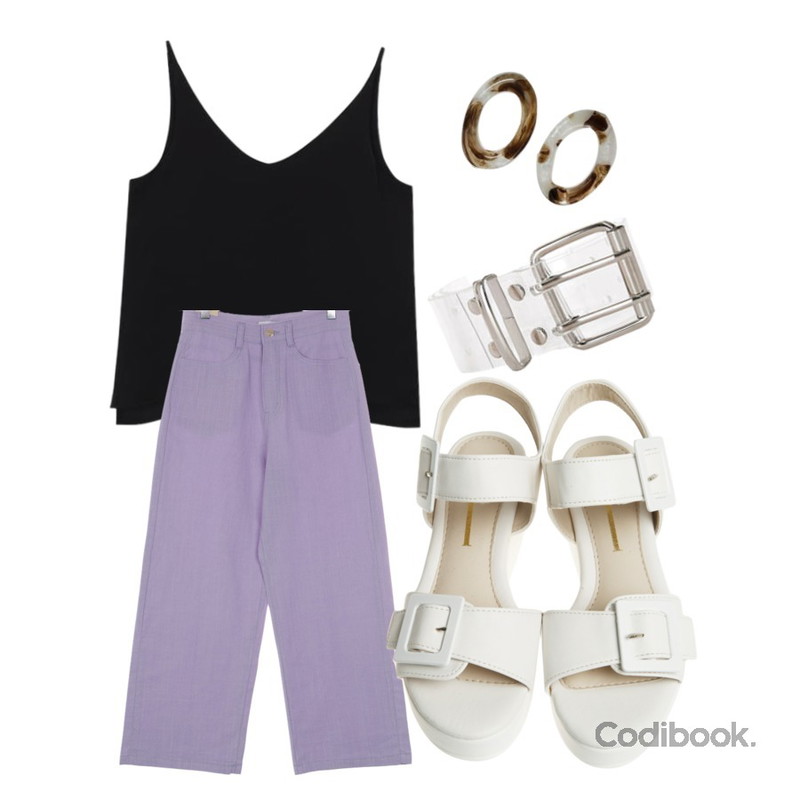 biznshoe V-neck sleeveless (2color),UPTOWN HOLIC 텐티아 pants (*4color) [네이비 S M 당일발송♥],ROCOSIX 레던 투명 벨트등을 매치한 코디