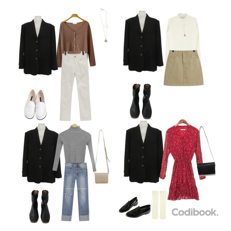 MIXXMIX 베이직 골지 스타킹 삭스,BITDA [made] latte jacket (3color),ENVYLOOK 비바가디건티셔츠등을 매치한 코디