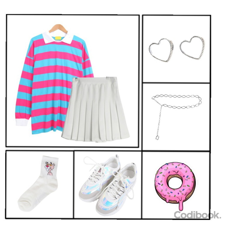 frame,peachpicnic [outer] 쉬어 체크 가디건 세트,BULLANG GIRL 워싱스트라이프카라MTM등을 매치한 코디