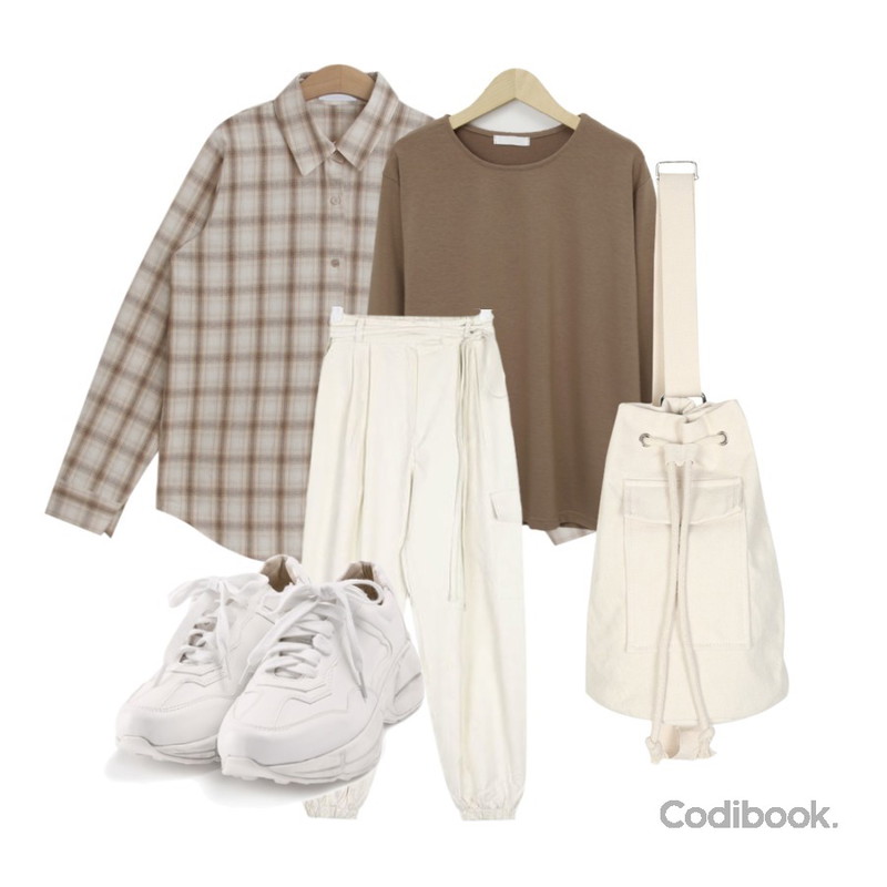 TODAY ME 모코니 남방,AIN berry jogger strap cotton pants,From Beginning Daily soft basic T_J (size : free)등을 매치한 코디