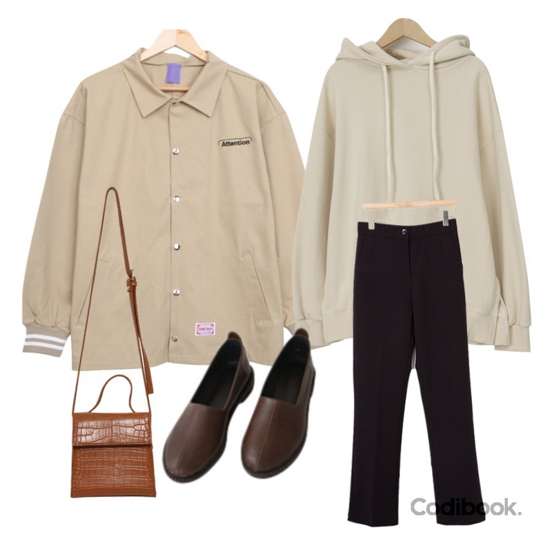 BULLANG GIRL 밴드코튼포치JK,binary01 일자부컷 에덴 슬랙스팬츠,From Beginning Spell basic hood T_J (size : free)등을 매치한 코디