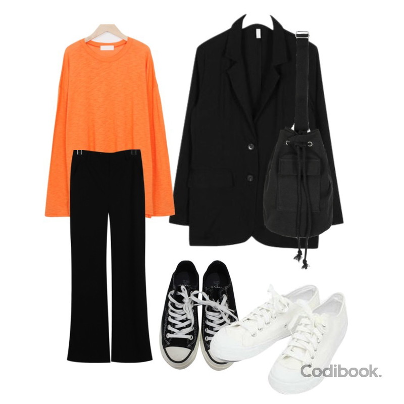 From Beginning Summer over slab T_B (size : free),daily monday Slim straight long slacks,AIN spring mood have jacket등을 매치한 코디