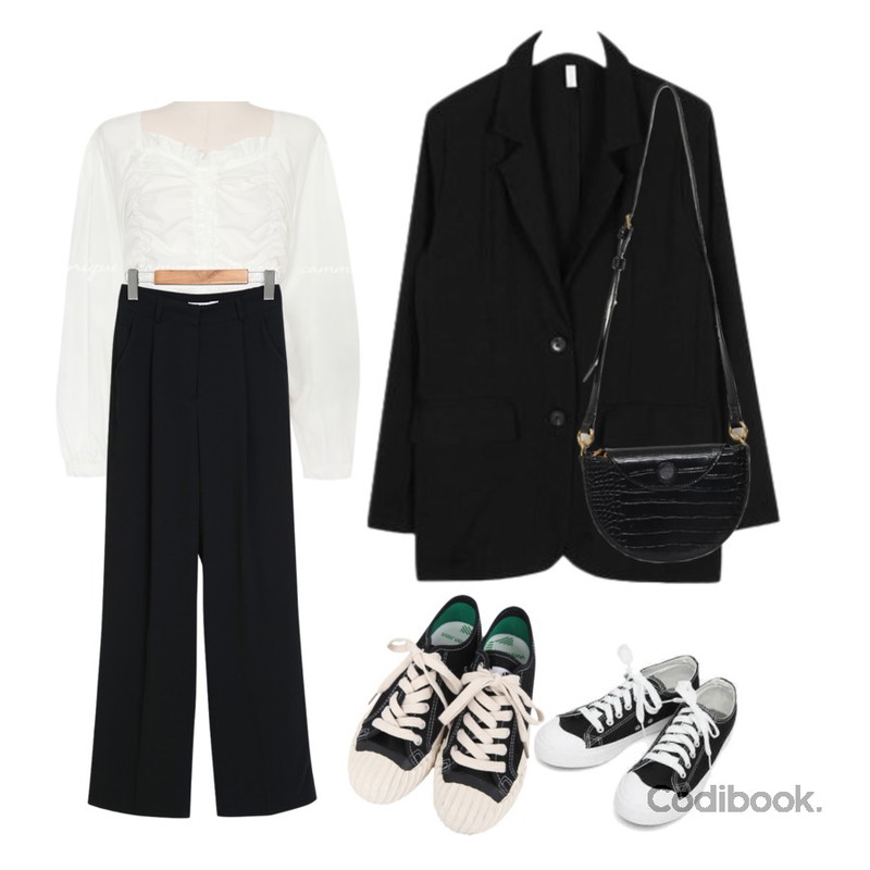 AIN spring mood have jacket,From Beginning Seed pintuck long slacks_A (size : S,M),common unique LODINE SHIRRING CROP BLOUSEWITH CELEBRITY _ 나은(에이프릴) 착용등을 매치한 코디