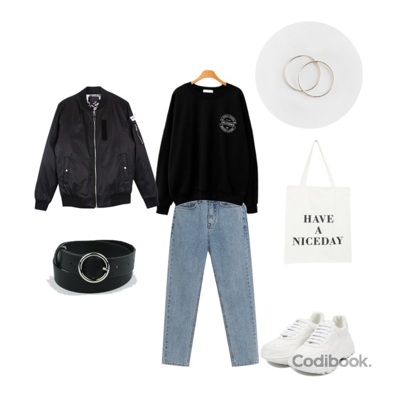 biznshoe [SALE] Patch air jumper (ver.누빔안감),From Beginning Semi baggy denim jean_C (size : S,M,L),ENVYLOOK 써클기모맨투맨등을 매치한 코디