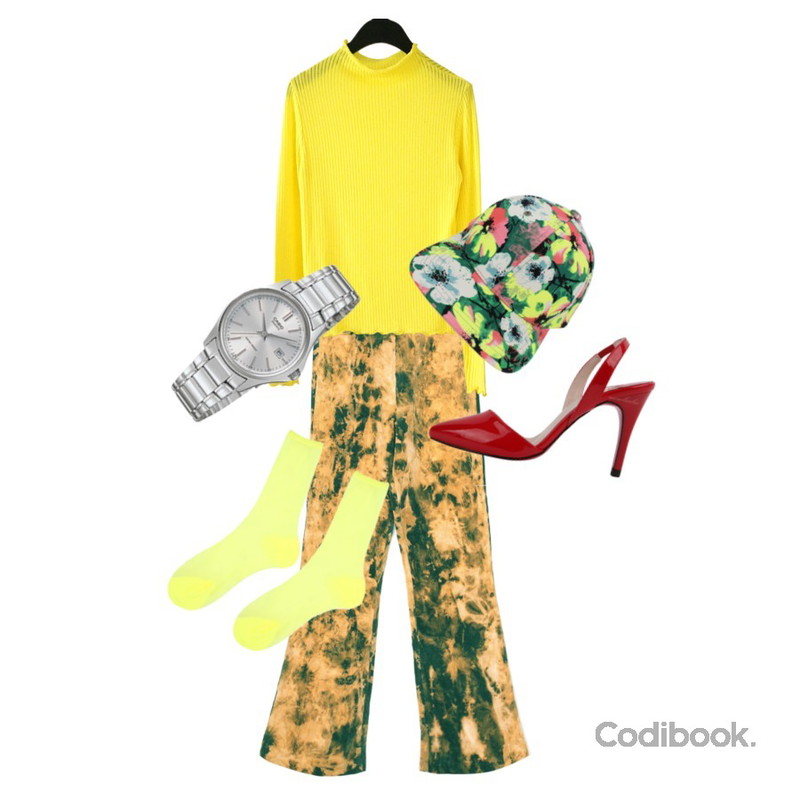 Monobabie [RP0348M] 슬린9cm,AFTERMONDAY daily slim fit wave top (4colors),openthedoor corduroy boots-cut tie dye pants (2 color) - woman등을 매치한 코디