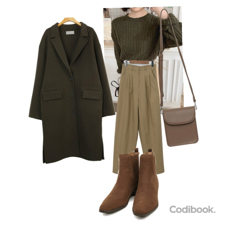 From Beginning Mare cotton pin-tuck pants_C (size : S,M),peachpicnic 모던 스웨이드 앵클부츠,WONLOG 트위스트 알파카 니트등을 매치한 코디