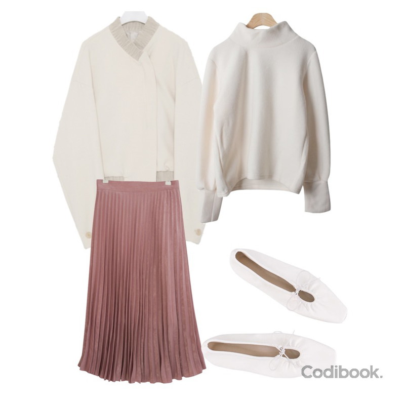 biznshoe String ribbon flat shoes (3colors),GIRLS RULE 무지 롱 플리츠 스커트 (sk0093),peachpicnic 무드 자켓등을 매치한 코디