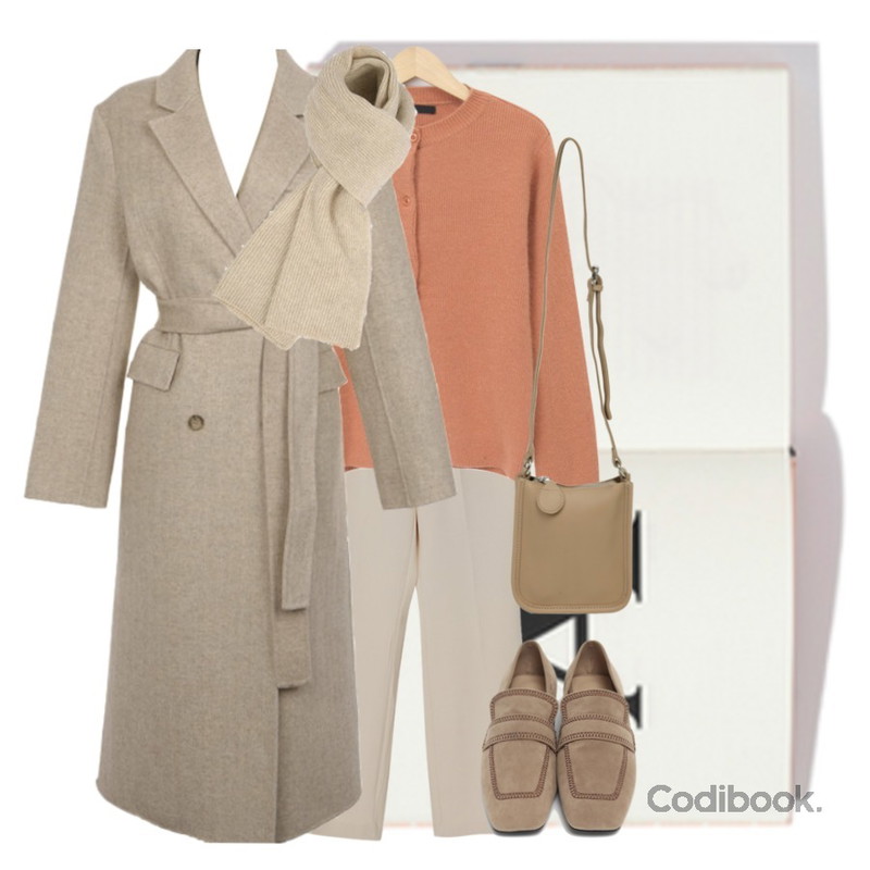 A BOOK,From Beginning Minty angora cardigan_J (램스울 60%, 앙고라 20%) (size : free),From Beginning Crum warm loose slacks_A (size : S,M)등을 매치한 코디